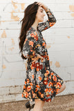 Floral Print Ruched Long Sleeve Dress