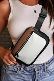 White Leather Colorblock Zipped Removable Clip Crossbody Bag