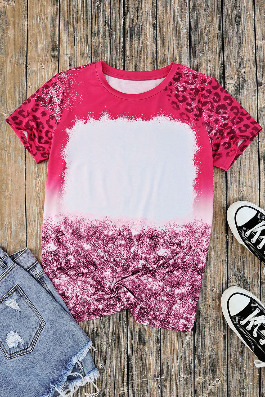 Leopard Blank Bleached Graphic Print Short Sleeve T Shirt