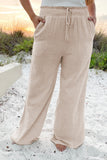 Beige Smocked High Waist Wide Leg Plus Size Pants