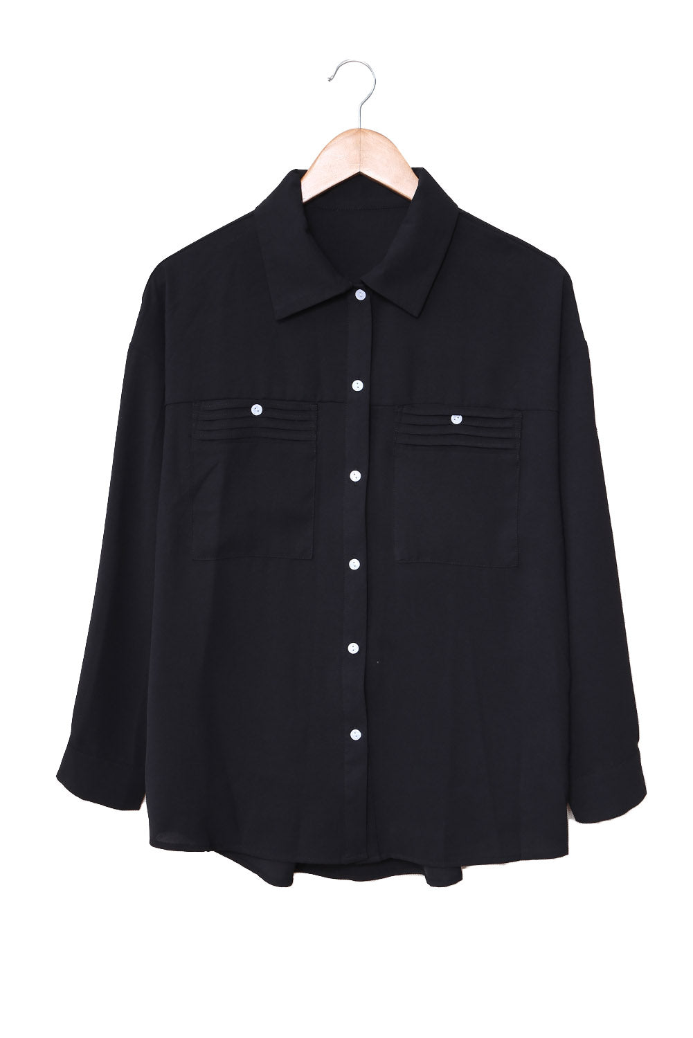 Solid Pocket Long Sleeve Button-up Shirt