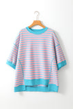 Orange Stripe Oversized Contrast Trim Exposed Seam High Low T Shirt