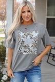 Medium Grey Stars Leopard Graphic Distressed Tee