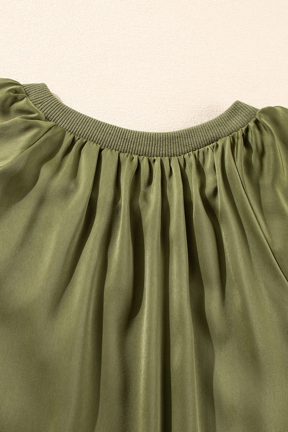 Jungle Green Pleated Flutter Sleeve Satin Top