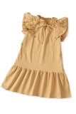 Khaki Tiered Ruffled Sleeves Mini Dress with Pockets