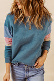 Gray Colorblock Long Sleeve Pullover Sweatshirt