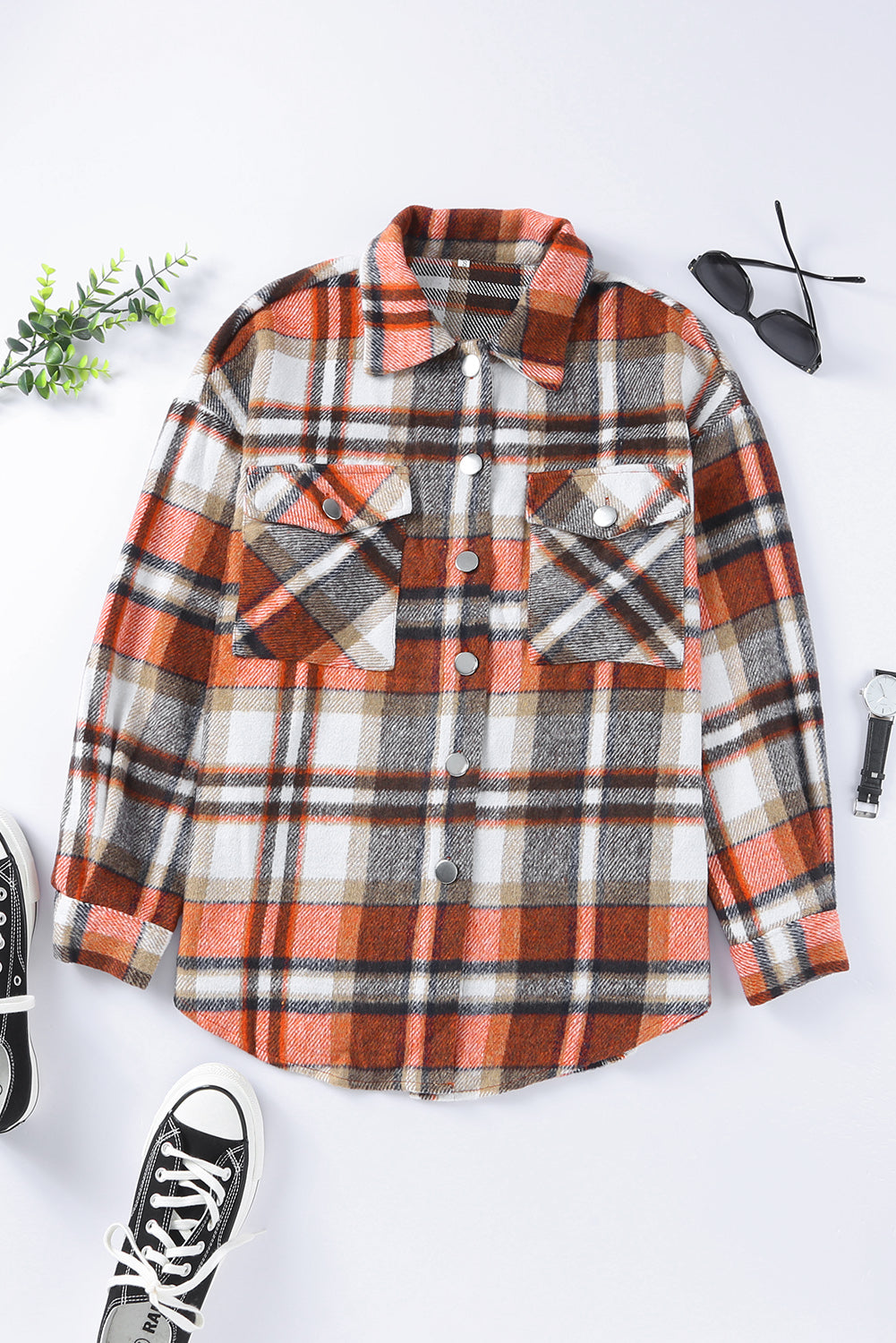 Chest Pockets Flannel Plaid Shacket