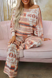 Aztec Print Puff Sleeve Pullover and Pants Lounge Outfit