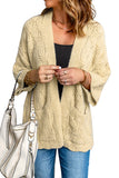 Cardigan kaki en tricot texturé avec poche et ouvert sur le devant