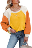 Rose Colorblock Long Sleeve Pullover Fleece Sweatshirt