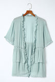 Ruffled Trim Half Sleeve Open Front Kimono