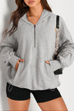 Brown Solid Kangaroo Pocket Half Zipper Oversized Hoodie