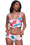 Tie Dye Scoop Neck Ruffle Trim Two Piece Swimsuit