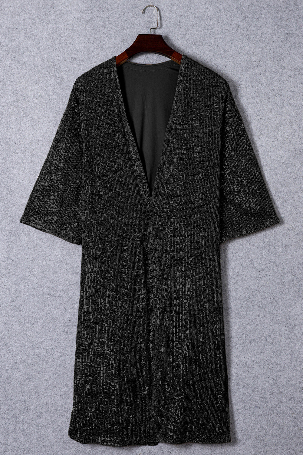 Sequin 3/4 Sleeve Open Front Duster Kimono