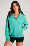 Brown Quarter Zip Stand Neck Kangaroo Pocket Sweatshirt