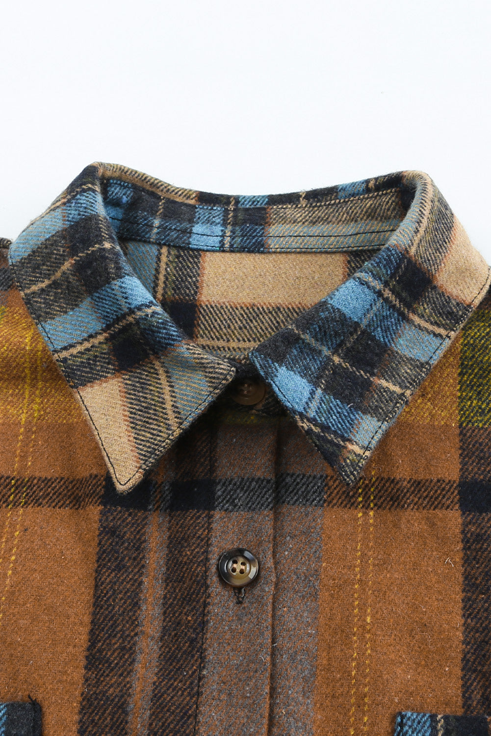 Plaid Color Block Buttoned Shirt with Pockets