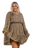 Plus Size Ruffled Long Sleeve Animal Spotted Print Dress