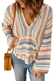 Striped Knit Kangaroo Pocket Hooded Sweater