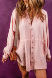 Oversized Crinkled Frayed Hem Tunic Shirt