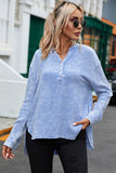 Sky Blue Crinkle Textured Loose Henley Top