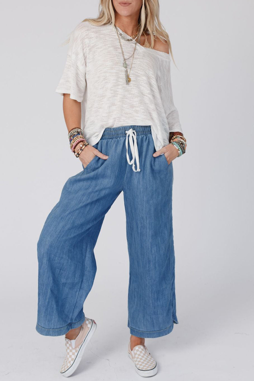 Wide Leg Drawstring Waist Loose Pants