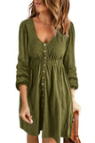 Button Up High Waist Long Sleeve Dress