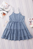 Sky Adjustable Straps Tiered Ruffle Denim Dress