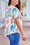 White Animal Watercolor Mixed Print Plus Size Top