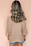 Light French Beige Contrast Striped 3/4 Sleeve Crew Neck Sweater