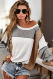 Khaki Exposed Seam Color Block Patchwork Top