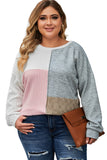 Cable Knit Colorblock Long Sleeve Plus Size Top