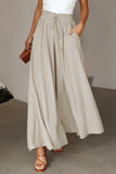 Gray Drawstring Smocked High Waist Wide Leg Pants