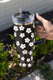 Floret Print Stainless Tumbler With Lid And Straw