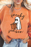 Orange Spooky Season Ghost Print Ribbed Pullover Sweatshirt