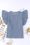 Ribbed Knit Ruffled Short Sleeve T Shirt