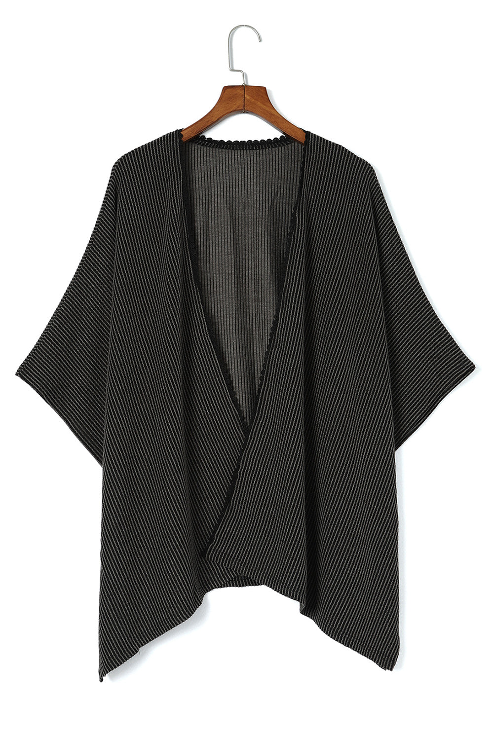 Kimono oversize côtelé à bordure en dentelle abricot