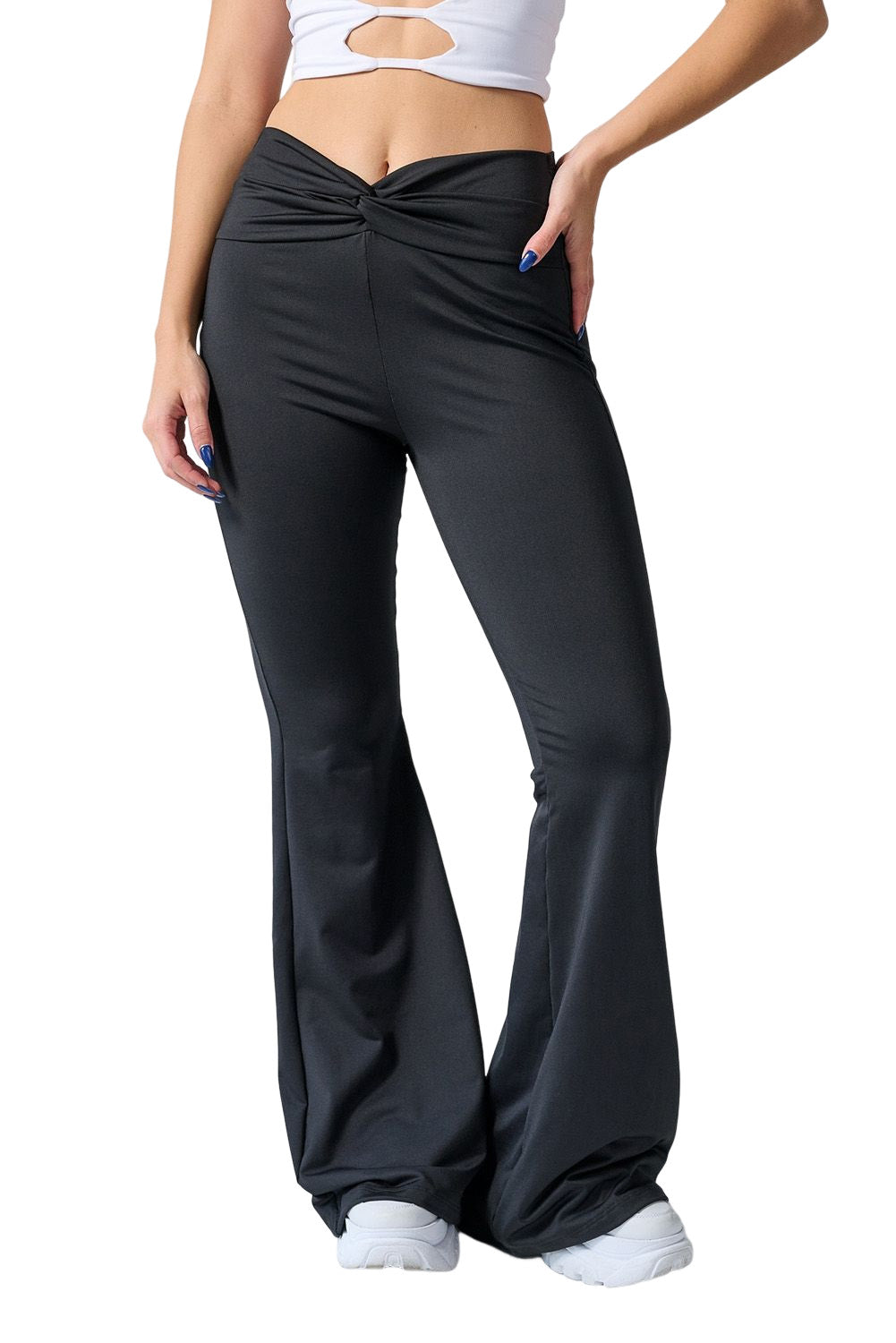 Twist Ruched Waist Flared Pants