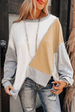 Colorblock Stitching Irregular Hem Long Sleeve Top