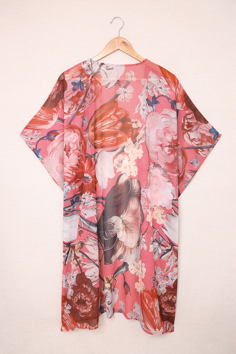 Kimono de plage rose à imprimé floral Boho