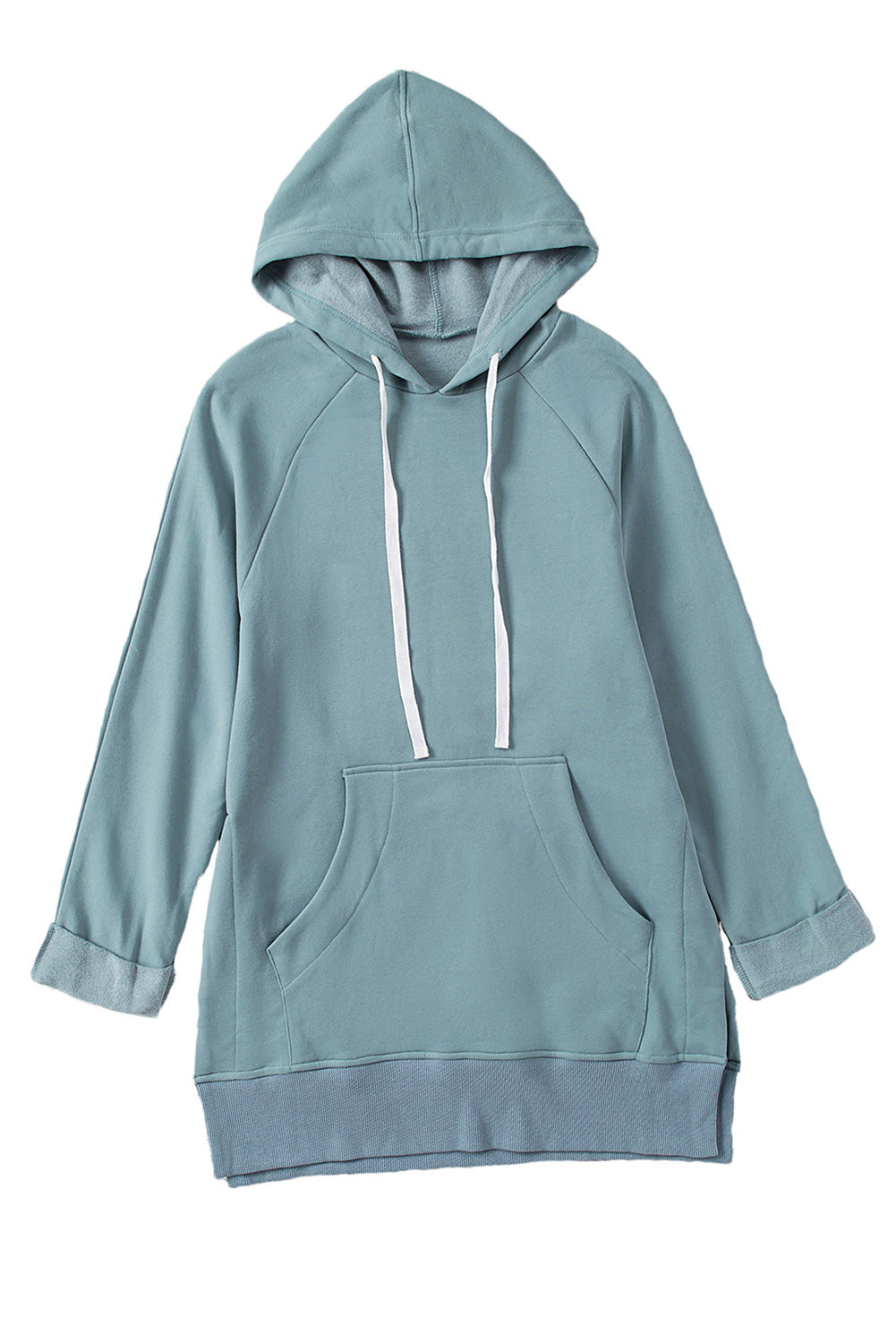 Sweat à capuche oversize bleu à poche kangourou avec fentes 