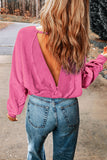 Green Acid Wash V-shape Open Back Sweatshirt