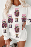 White Sequin Nutcracker Graphic Christmas Fashion Corded Sweatshirt