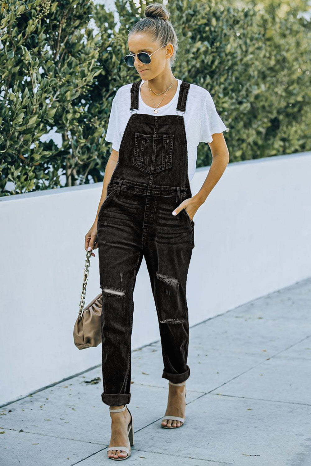 Distressed Bib Denim Overalls