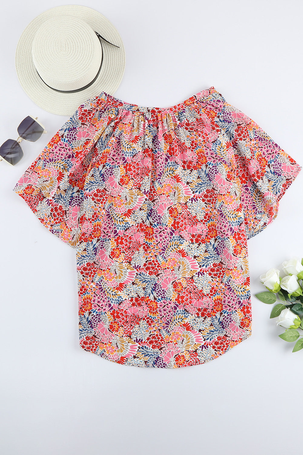 Red Short Sleeve Slim Fit Floral T Shirt