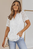 Jacquard Lace Crochet Contrast V Neck T Shirt