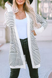 Striped Side Pockets Open Front Cardigan