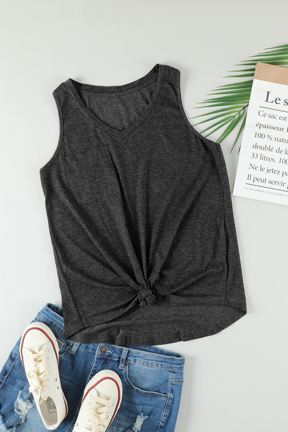 V Neck Racerback Tank Top with Pocket