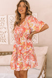 Wide Flutter Sleeve Floral Dress