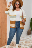 Cardigan ouvert sur le devant à imprimé rayé beige de grande taille