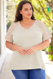 Lace Short Sleeve Plus Size Waffle Top